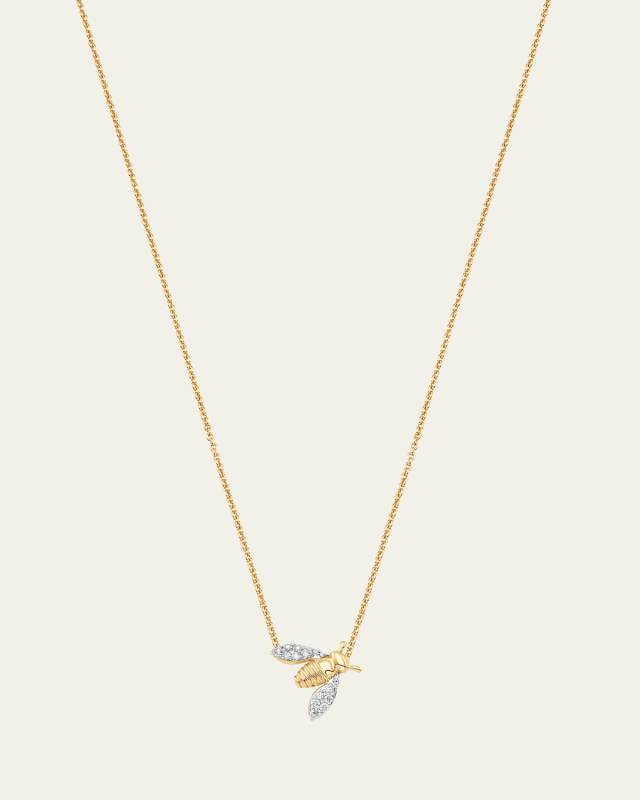 18K Two-Tone Gold Queen Bee Diamond Petite Pendant Necklace, 16"L